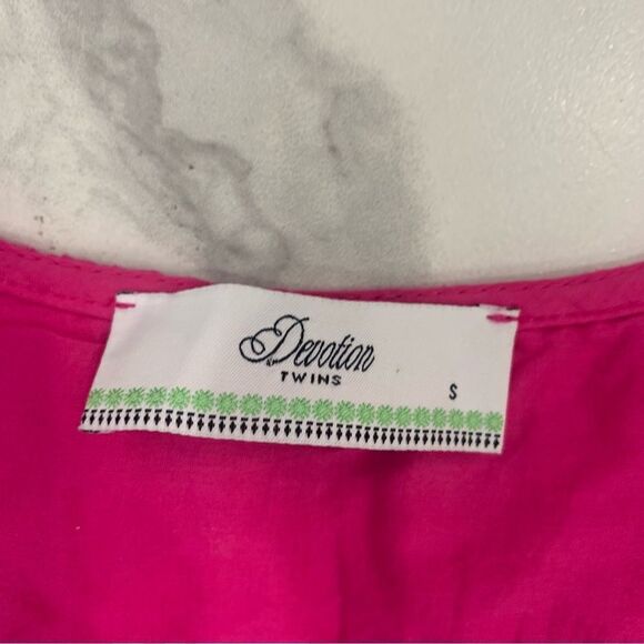 Devotion Twins Dress Sz Small Pink flare 3/4 Sleeve Boho V-Neck Oversized midi - Picture 3 of 11